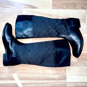Coach black signature leather chrissi riding pull on boots size 8